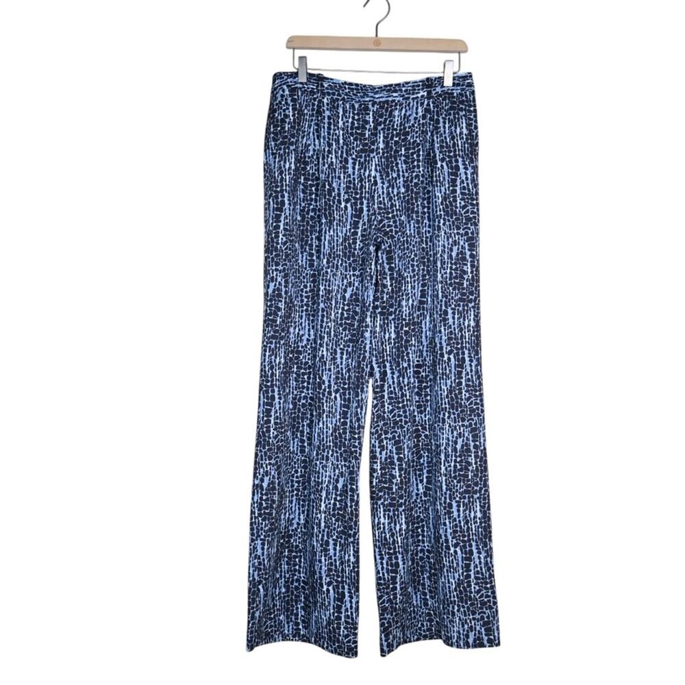 BCBGMaxazria Women's M Blue White Wide Leg Patterned Flowy Pants